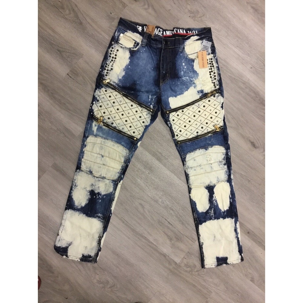 Vintage Americana Bleached Studded Denim Jeans 38 New with Tags